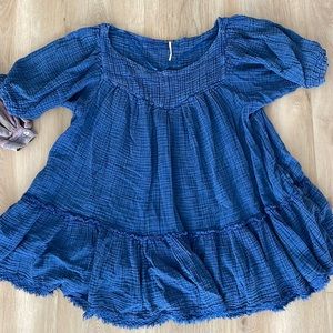 FREE PEOPLE boho Ruffle Tunic short Sleeve Dress/Tunic Large - with pockets